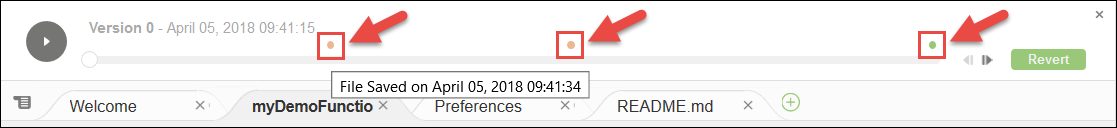 Titik simpan file di panel Riwayat Revisi File