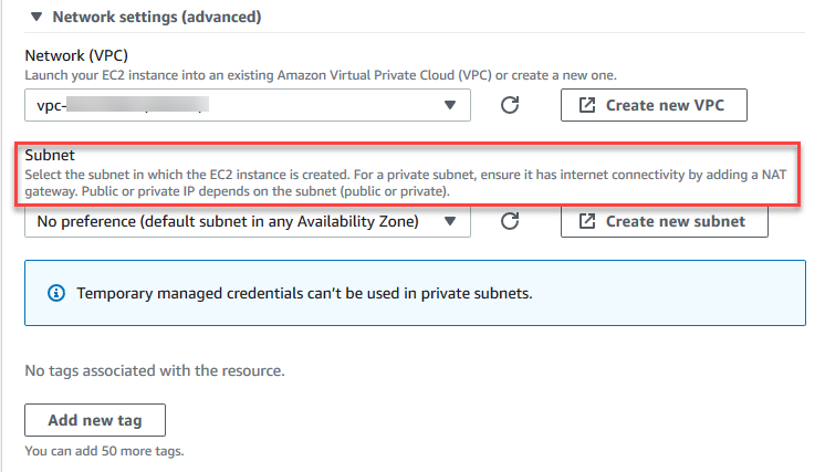 Memilih EC2 instance no-ingress baru untuk lingkungan Anda