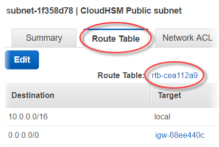 Pilih tautan tabel rute di VPC konsol Amazon.