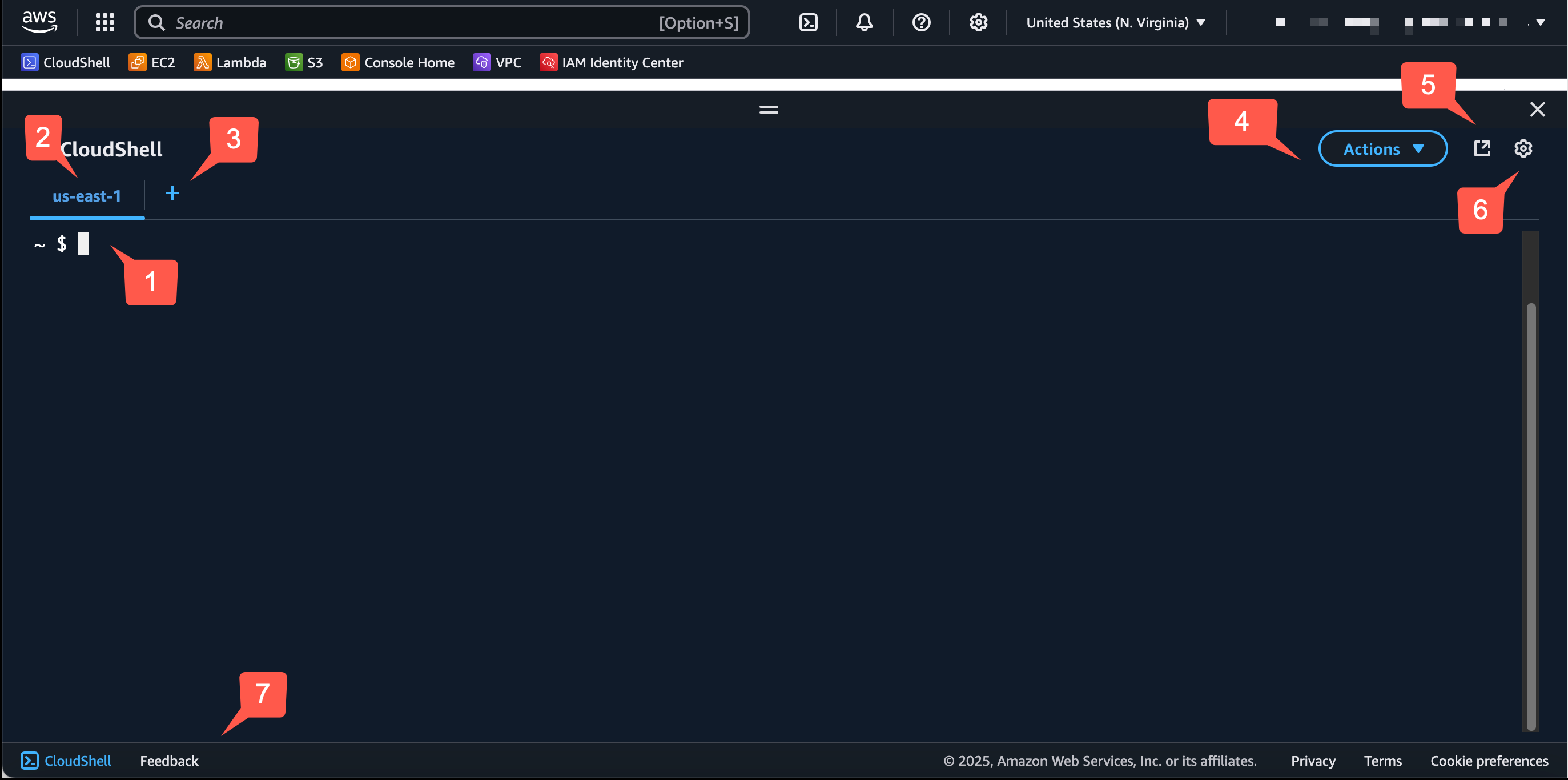 Fitur utama dari AWS CloudShell antarmuka.