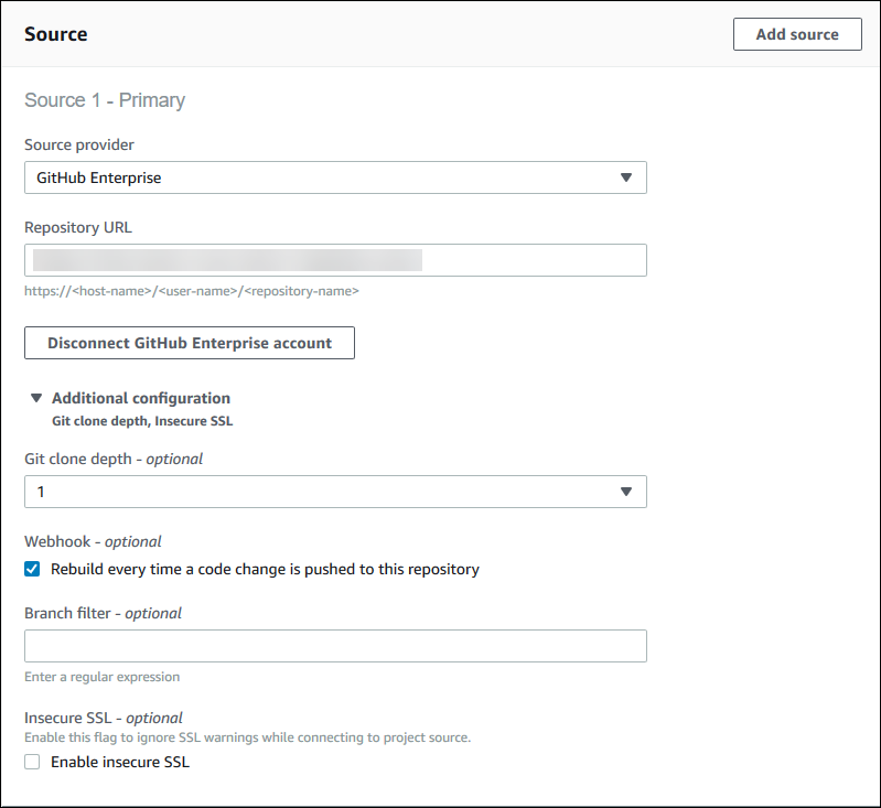 Konfigurasi repositori proyek GitHub Enterprise Server.