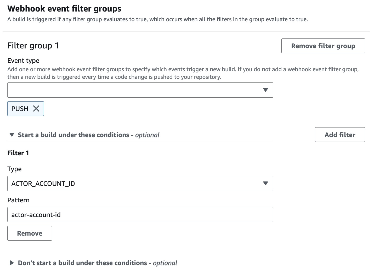 Grup filter webhook yang memicu build hanya jika perubahan dilakukan oleh GitLab pengguna yang tidak memiliki ID akun.