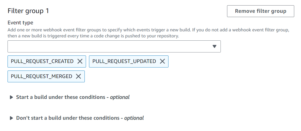 Grup filter webhook yang memicu build untuk permintaan tarik saja.