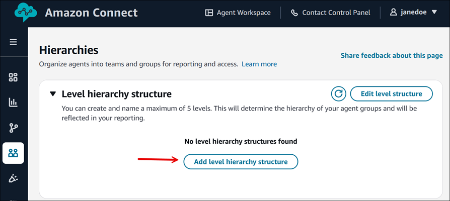 Halaman Hierarki, tombol Add level hierarchy structure.