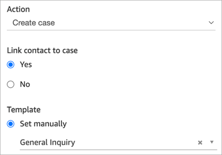 Blok Create case dengan opsi Template diatur ke General Inquiry.