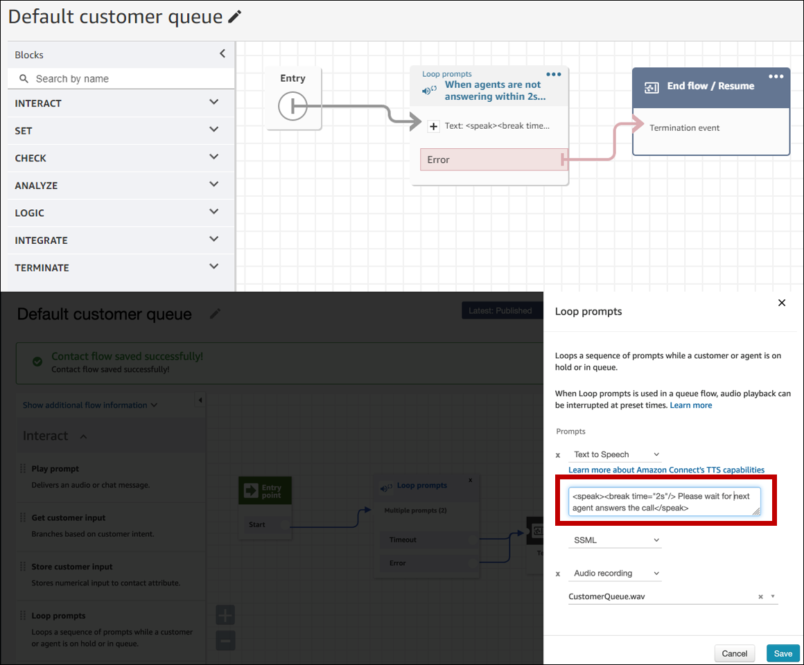 Antrian pelanggan default dengan prompt Loop.