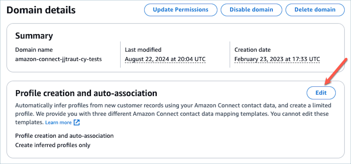 Pilih Edit di bagian Pembuatan profil dan asosiasi otomatis.