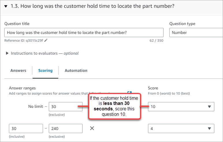 Bagian pertanyaan, tab penilaian, pertanyaan numerik.