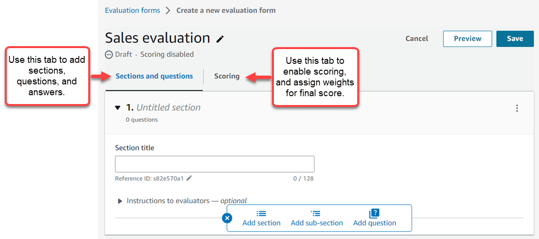 Halaman formulir evaluasi, dua tab.