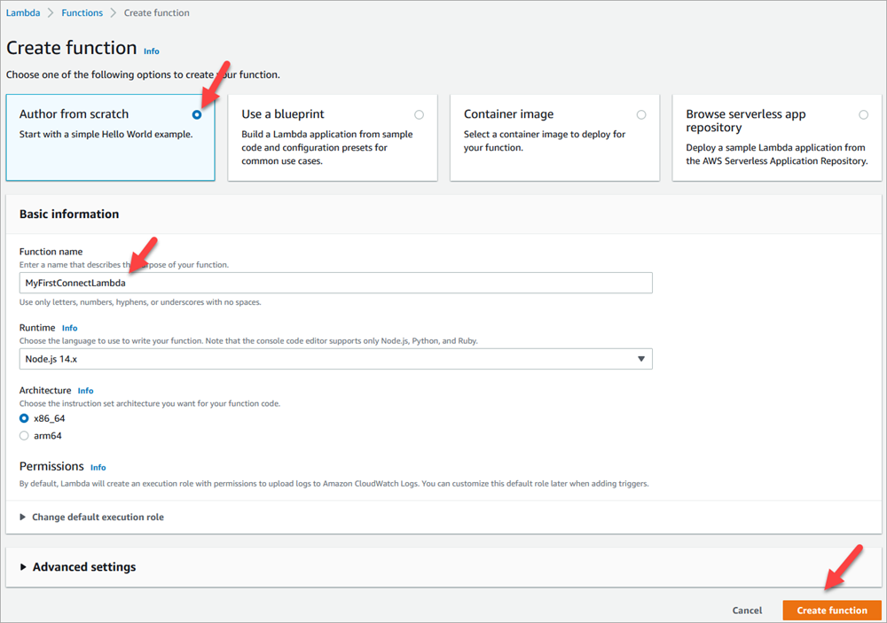 Konsol AWS Lambda.