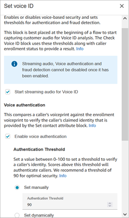 Halaman properti blok Set Voice ID.