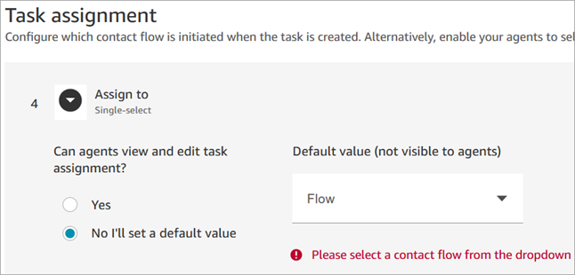 Bagian tugas tugas, daftar dropdown nilai default.