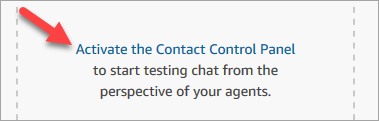 Halaman obrolan uji, tautan Aktifkan Panel Kontrol Kontak.