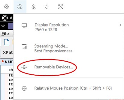 Dropdown menu with "Removable Devices..." option highlighted by a red oval.