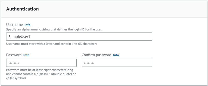 Authentication form with username and password fields, including input requirements.