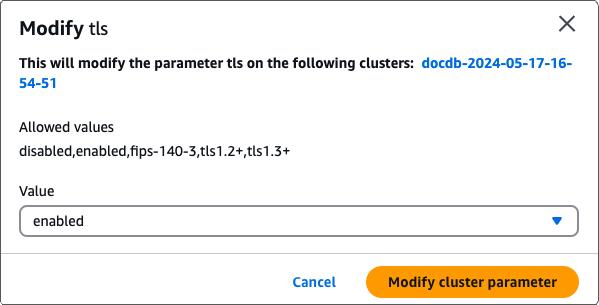 Gambar kotak dialog Modify TLS khusus cluster.