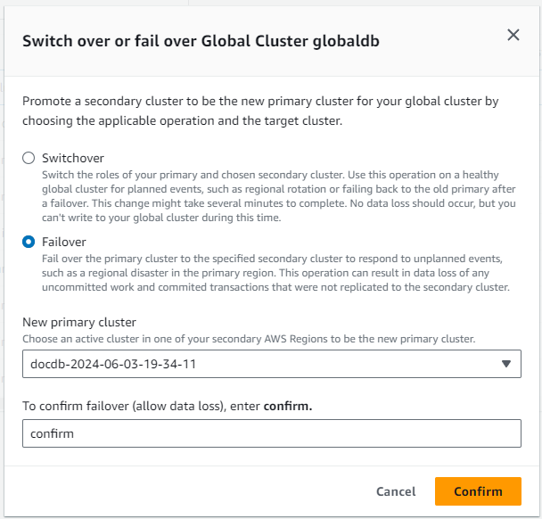 Gambar: Kotak dialog switchover atau failover cluster global.