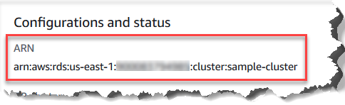 Cuplikan layar konsol yang menampilkan ARN di bagian konfigurasi dan status pada panel detail.