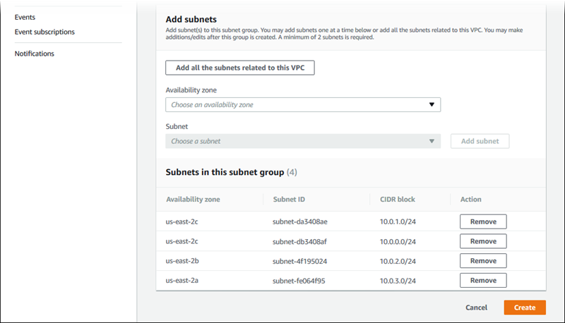 Tambahkan semua subnet yang terkait dengan AndaVPC.