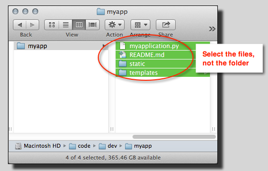 File yang dipilih di Mac OS X Finder