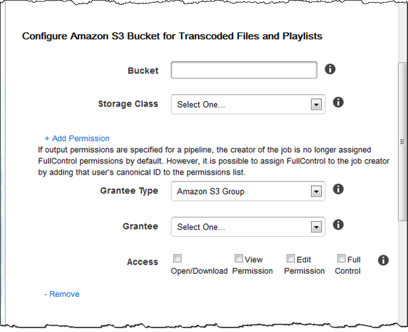 Screenshot dari pengaturan bucket S3 untuk file dan playlist.