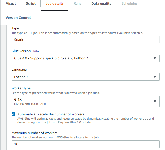 Mengaktifkan dan mengonfigurasi Auto Scaling di AWS Glue Studio.