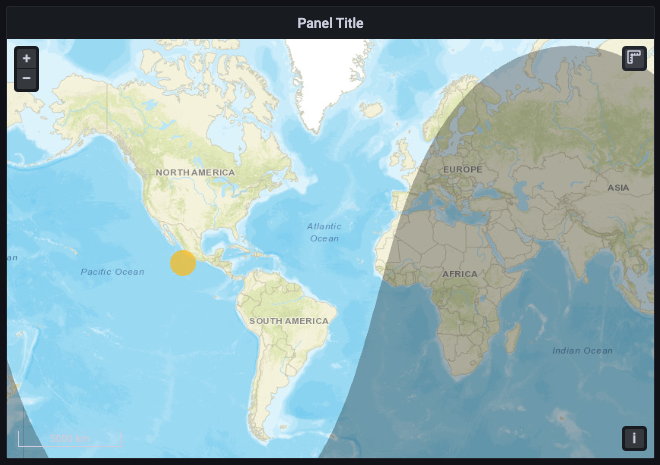 Gambar yang menunjukkan contoh layer malam/siang menggunakan visualisasi geomap di Grafana.