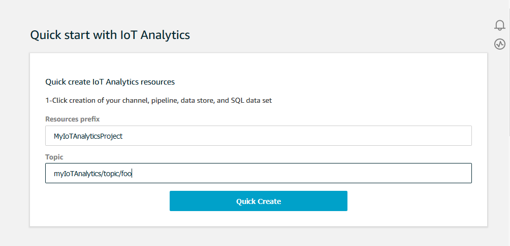 Fitur mulai cepat di AWS IoT Analytics konsol.