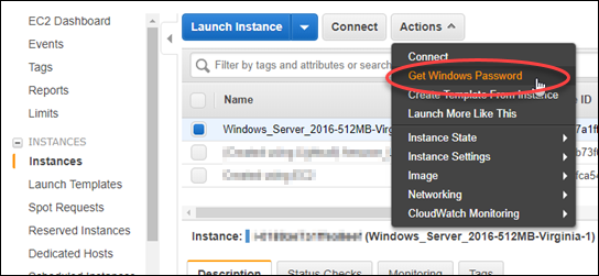 Mendapatkan kata sandi administrator default Windows Server di konsol Amazon EC2.