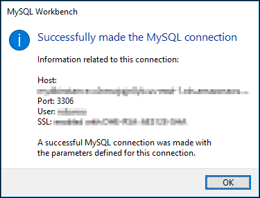 MySQL Workbench uji koneksi berhasil