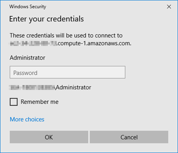 Prompt kata sandi Remote Desktop Connection dari Microsoft.