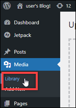 Item menu Perpustakaan di WordPress dasbor.