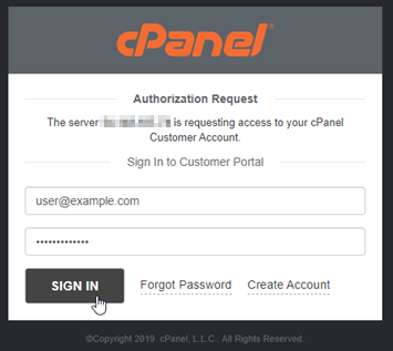 Permintaan otorisasi cPanel