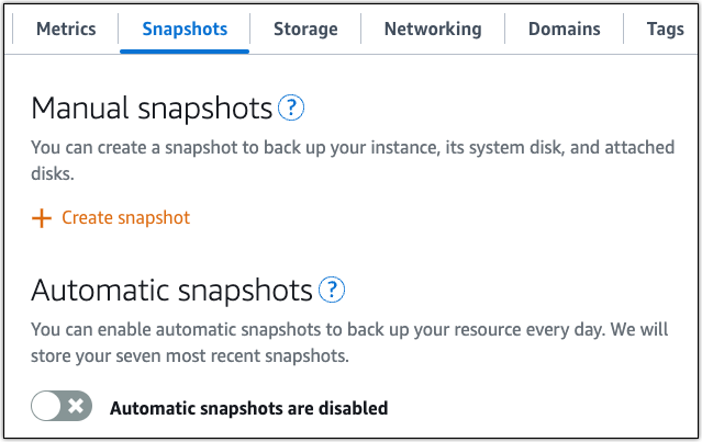 Buat snapshot instance di konsol Lightsail