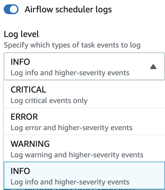 Gambar ini menunjukkan cara mengaktifkan log di INFO level tersebut.