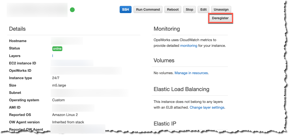 deregister instance pada halaman detail instance