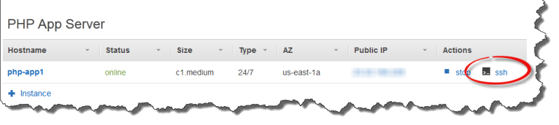 tindakan ssh pada halaman Instances