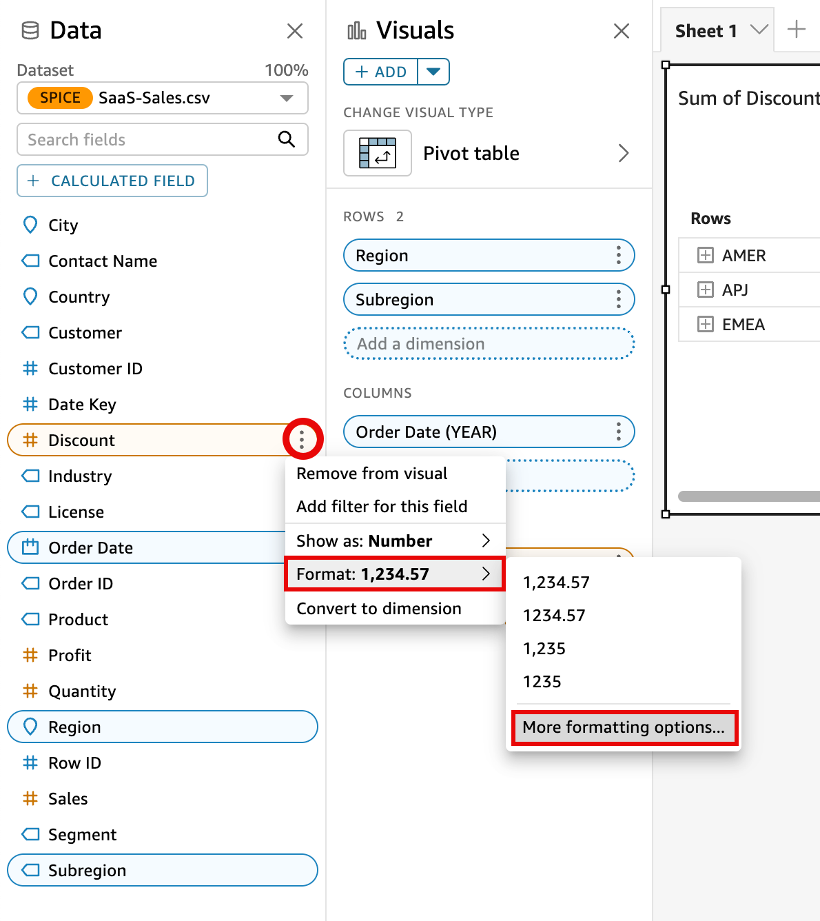 Mengakses panel Format data dari bidang.