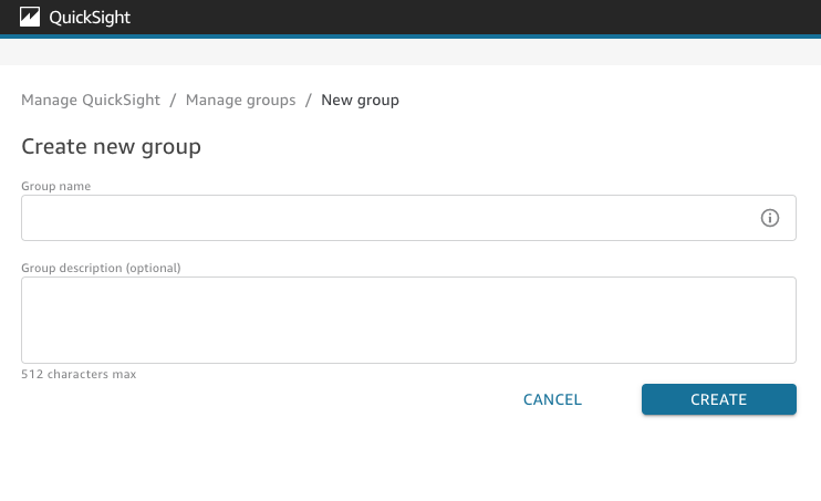 Form for creating a new group with fields for group name and optional description.