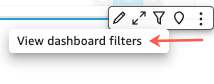 Icon showing filter options with text "View dashboard filters" and an arrow pointing to it.