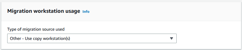 Penggunaan workstation migrasi menunjukkan nilai default Other - Use copy workstation (s).