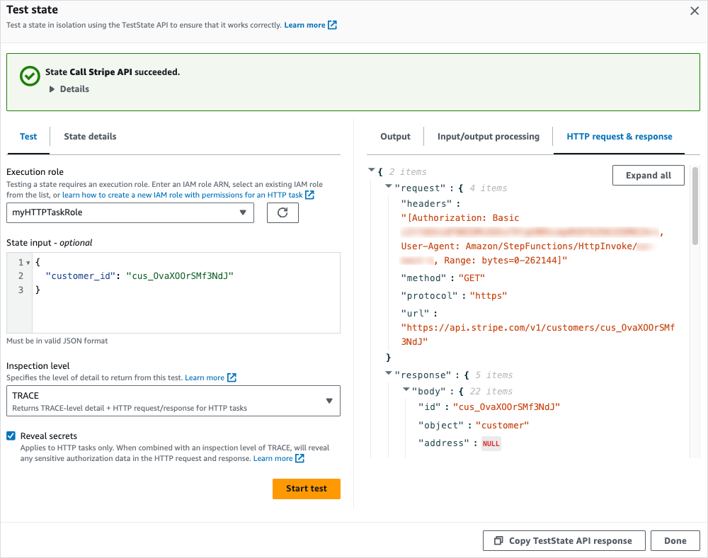 Output dari status yang dipilih yang berhasil tes untuk TRACElevel tersebut.