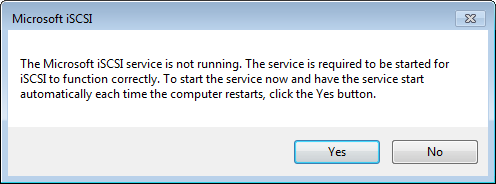 Microsoft i SCSI service start prompt.