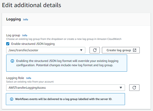 Panel logging, menampilkan peran logging yang ada.