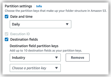 Example configuration for the partition and aggregation settings. This configuration produces the example file paths under the schemaVersion_2 folder.