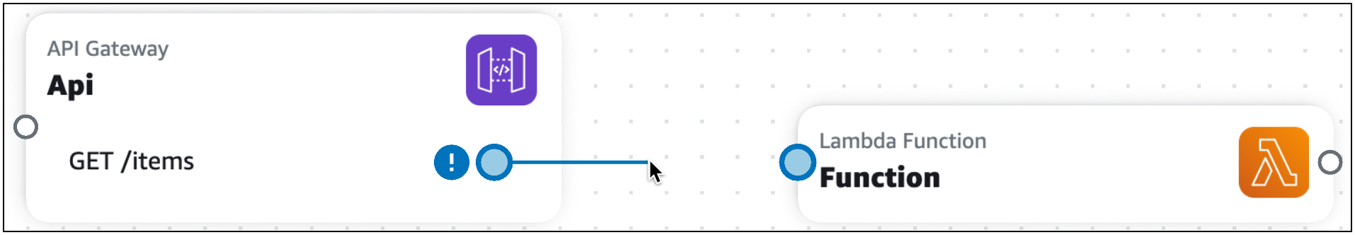 An API Gateway card being connected to a Lambda function.