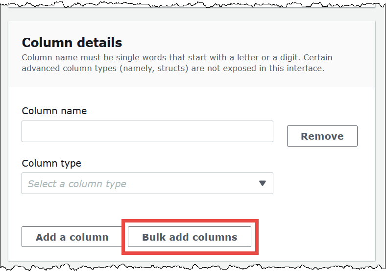 The Bulk add columns option.