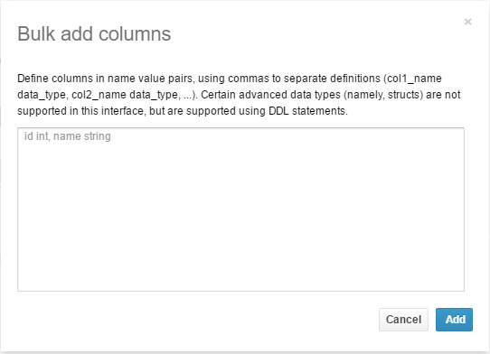 The Bulk add columns text box.