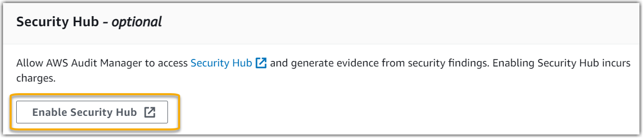 Screenshot of the Security Hub CSPM section of the Audit Manager setup options.