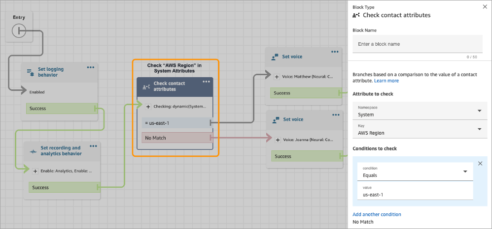 The properties page of the check contact attributes block.